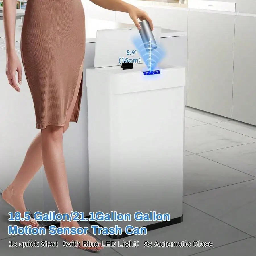 

Smart Motion Sensor Trash Can With Auto Open Close Lid And Blue LED Light For Kitchen Living Room