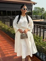 HH Women Tassel Sets White Turn-Down Collar Single-Breasted Shirts+High Waist Zipper A-Line Long Skirts Female Holiday Suit - Image 4