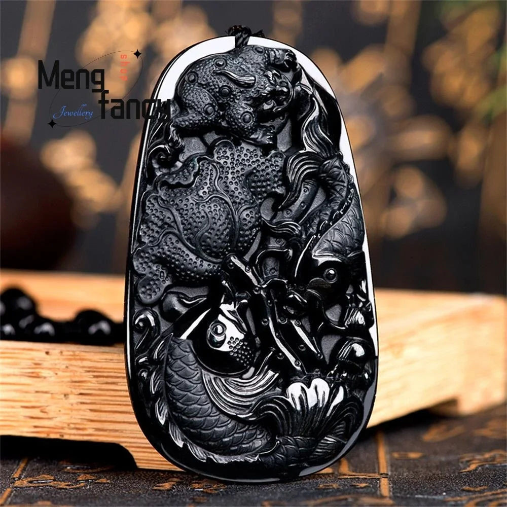 Natural A-goods Jadeite Ink Jade Fortune Toad Koi Pendant Exquisite Handicraft Mascots Best Selling Fashion Jewelry Holiday Gift