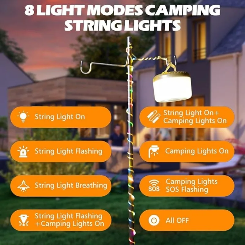Outdoor Camping Tape Measure Light Waterproof Portable Storage String Light Campsite Lighting Atmosphere Tent Light