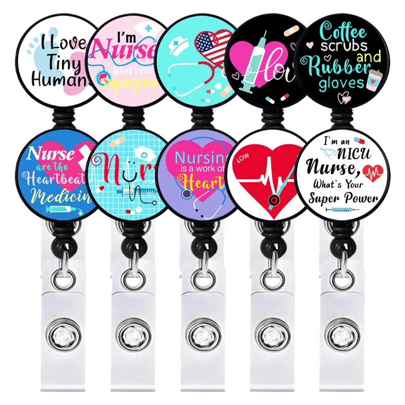 Rotatable Clip Badge Reel for Doctors Nurses ID Name Tag Bedge Holder Retractable Heart Stethoscope Badge Reels