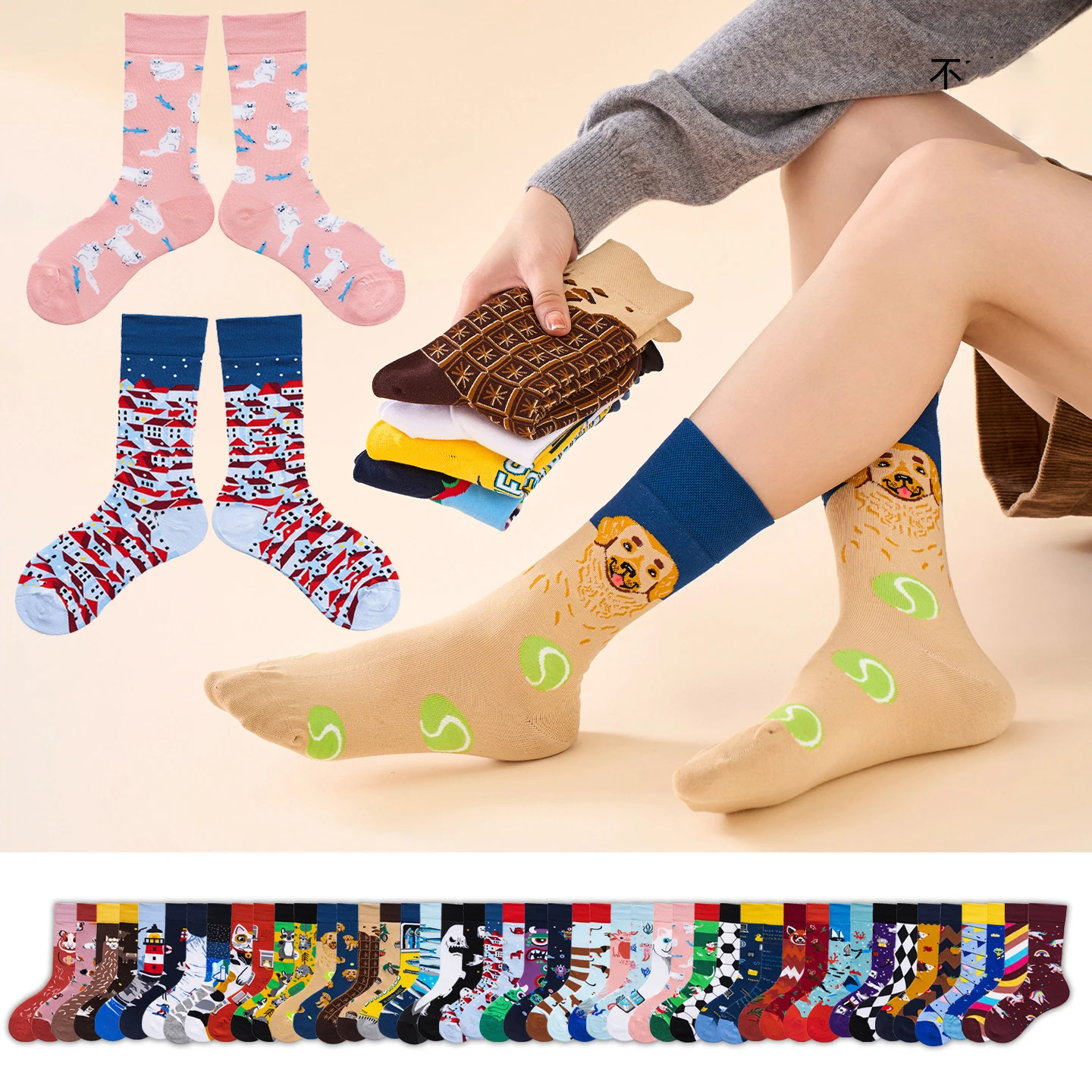 

1 Pair Couples Fashion Socks AB Style Colorful Medium High Suit In All Seasons Daily For Unisex Design Funny Socks