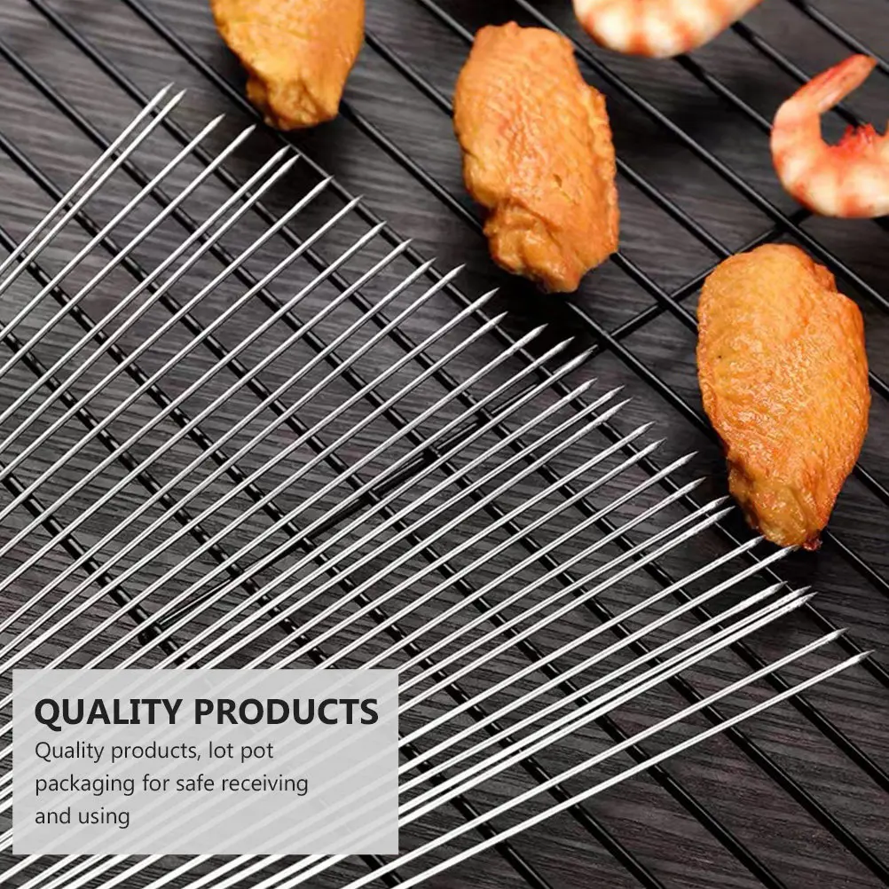 

100 шт. шампуров из нержавеющей стали, сверхпрочные круглые палочки для барбекю, устойчивые к коррозии, портативный инструмент для гриля и кебаба для дома и улицы