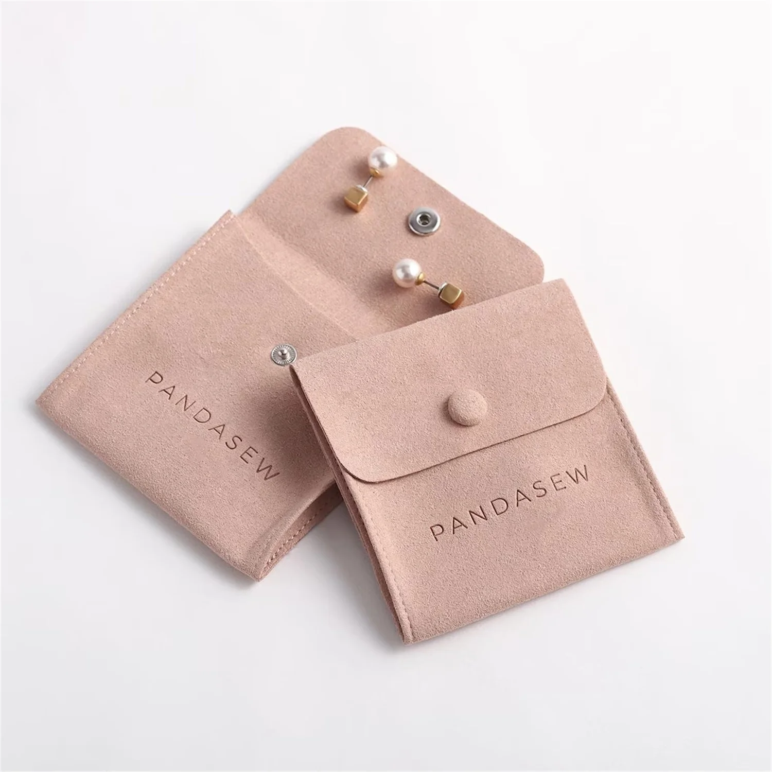 

50 More colors personalized logo print jewelry pouch Snap button bags custom earrings packaging pouch Brooch ring gift bags styl