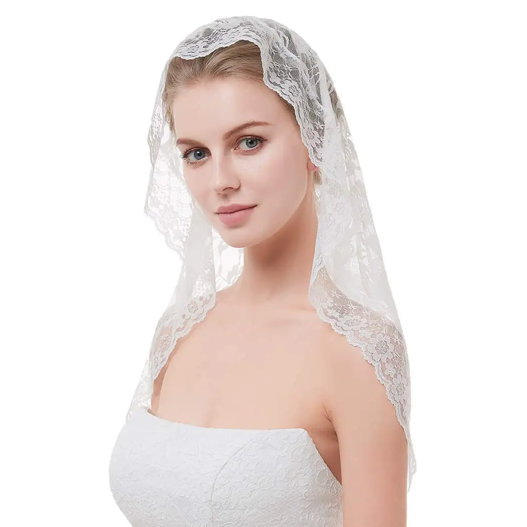 Bride Wedding Veil 1T Catholic Veil Short Church Bridal Veil Shoulder Length Flower Edge Hair Accessories for Brides