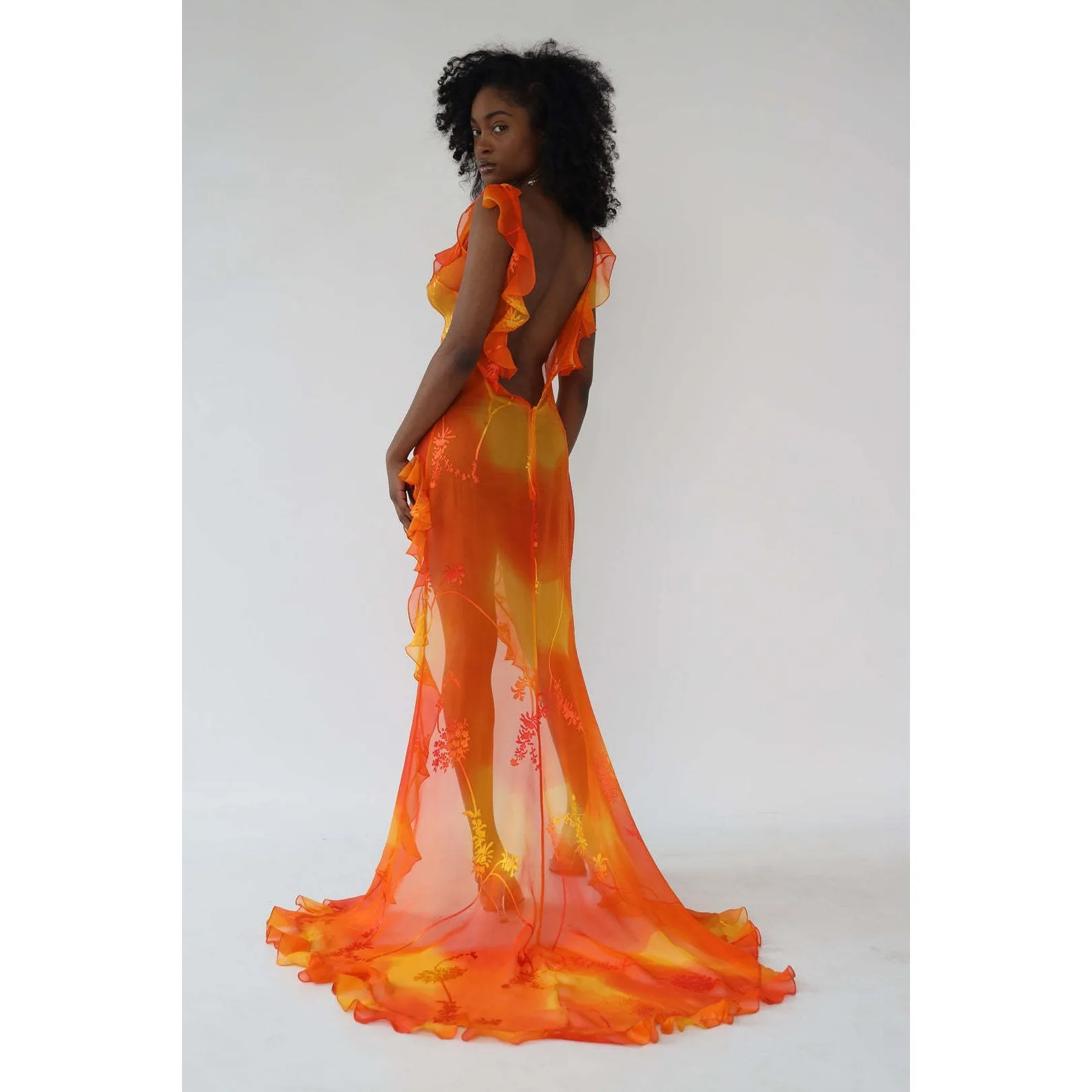 Sexy Low Cut Hollow out Dyed Dr Svel Gored Hem Bal High Slit Long Summer Evening Gown Versatile Faionable