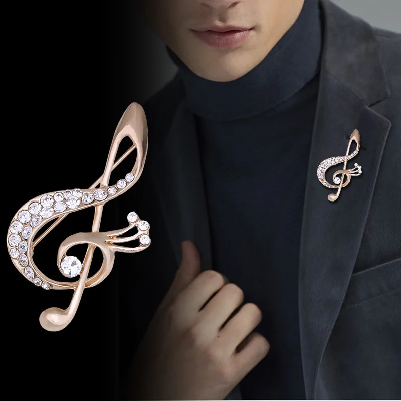 Exquisite Shiny Zircon Crystal Musical Note Brooch Men's and Women's Fashion Trend Clothing Pin Accessories