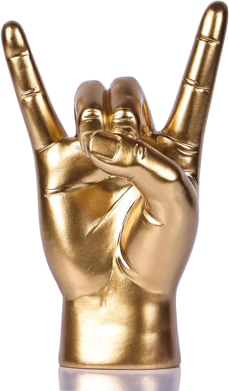 

7.7" Gold Resin Rock On Hand Gesture Statue - Rock Culture Music Lovers' Decorative Tabletop Sculpture for Bookshelf