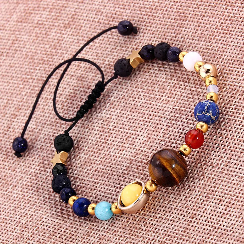

2pcs Bracelet Natural Stone Handmade Energy Guarding Bangle Solar System Jewelry for Women Daily Travel Use Unique
