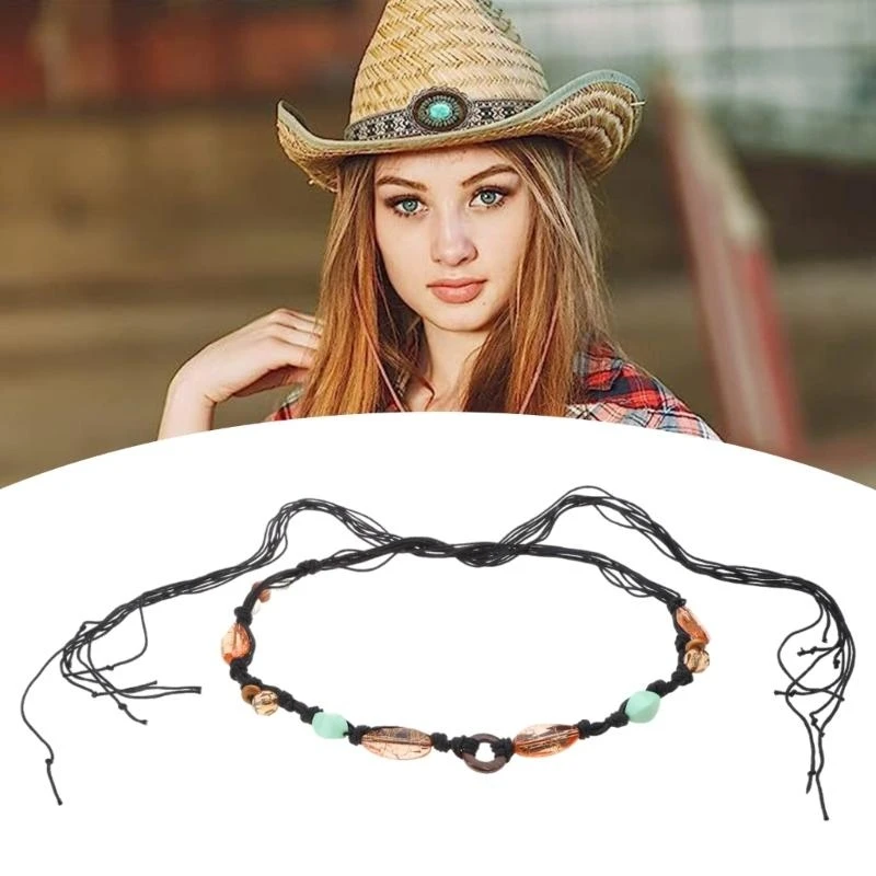 652F CowboyHat Bands Replacement VintageWestern Hat Belts Rural Beaded Braided Hatbands for Straw FedoraPanamas Hats