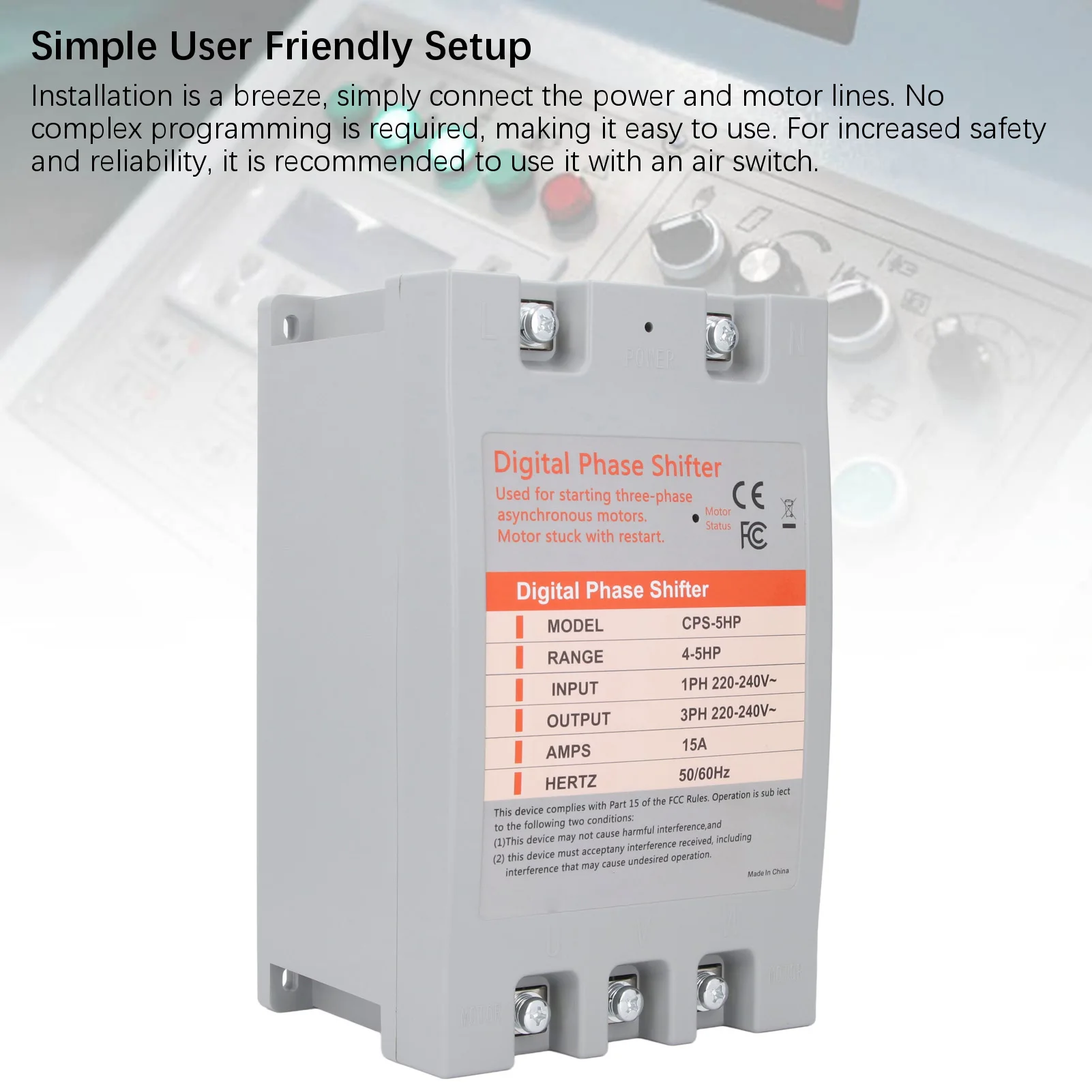 Digital Phase Shifter Single to 3 Phase Converter Digital Phase Converter 4 to 5 Horsepower 2.2 to 3.7kw 220‑240VAC