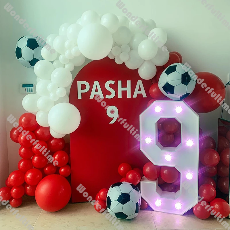 Matte Red White Football Balloons Arch Garland Boy Birthday Decoration Baby Shower Bachelor Party Supplies 4d Soccer Foil Globos