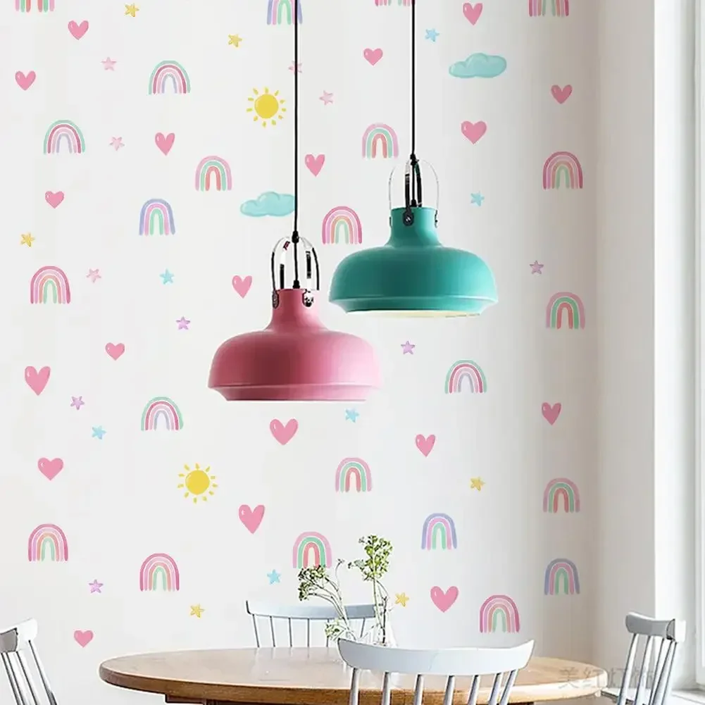 4PCS 30 X 20cm PVC Wall Stickers Rainbow Stars Love Self-adhesive Wall Decals for Girls Boys Baby Bedroom Nursery Wall Decor