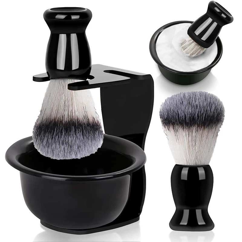 Conjunto de escova de barbear, conjunto de barbear 3 em 1 com escova de barbear, tigela de barbear e suporte de barbear, conjunto de presente de barbear masculino para o dia dos pais