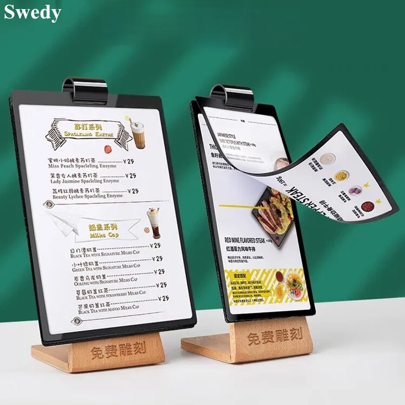 A5 148x210mm L Shape Wood Page Folder Menu Paper Holder Display Stand Restaurant Sign Holder Card Advertising Poster Frame