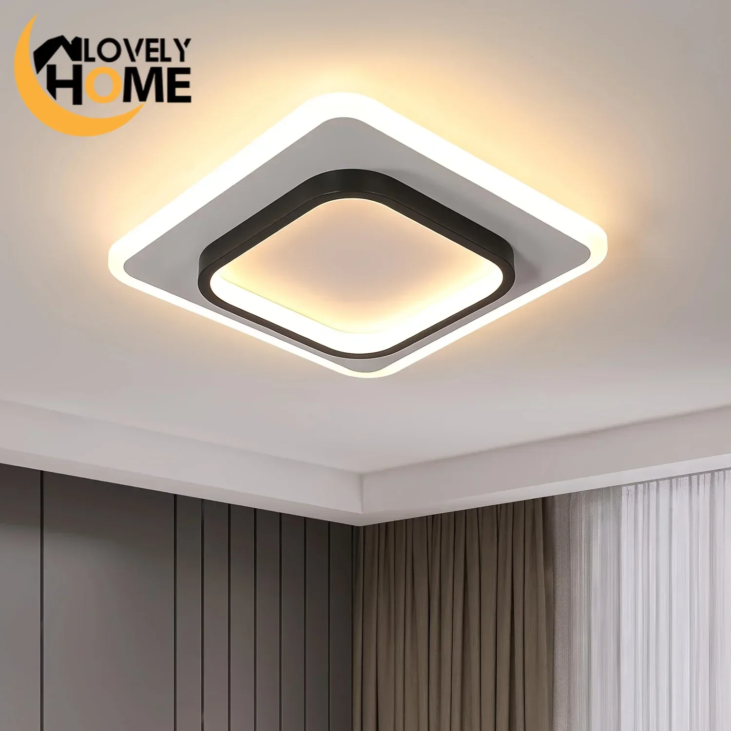 

Modern LED Ceiling Light 22W Ceiling Lamps Square/Round Black Acrylic Geometric Ceiling Lights for Living Room Bedroom Hallway