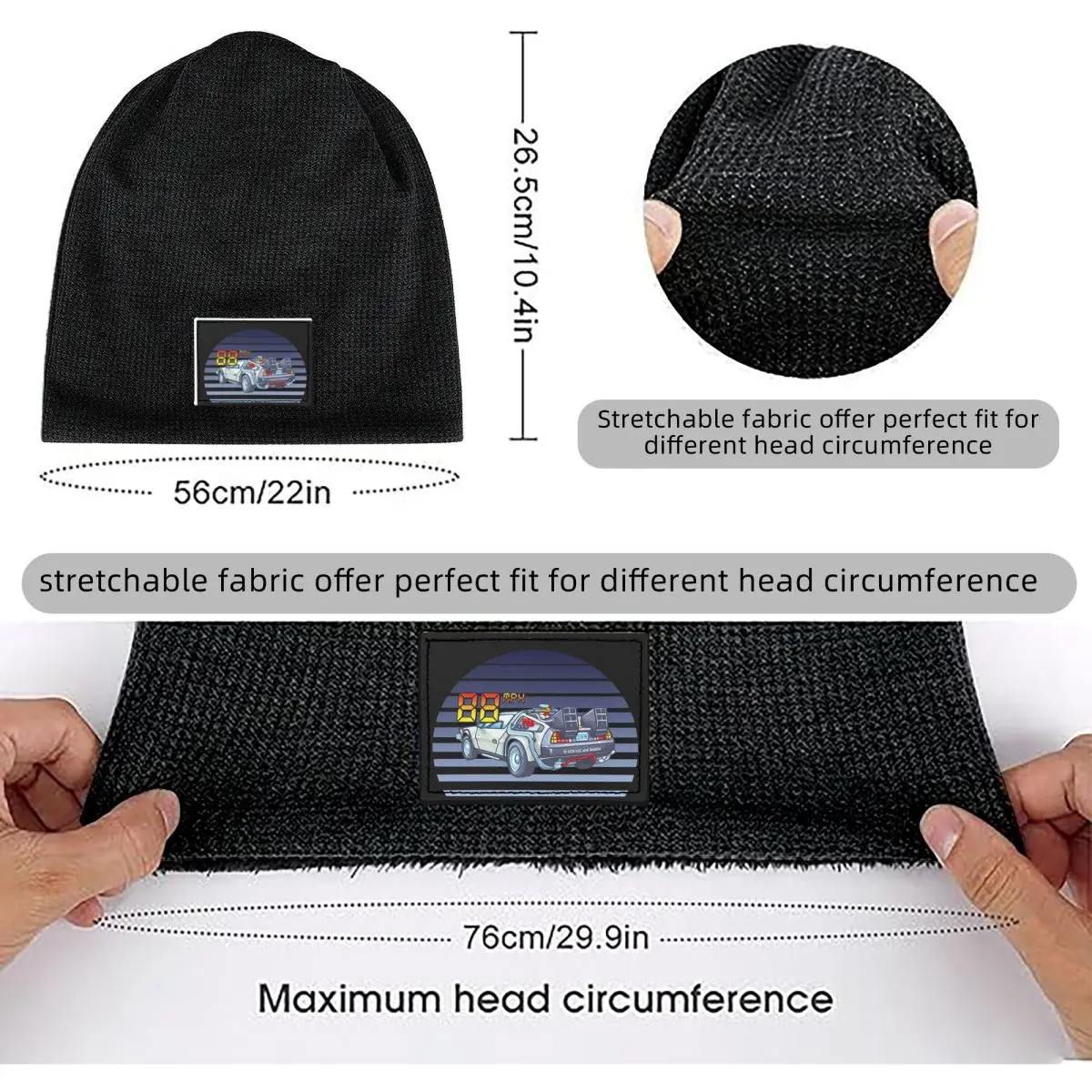 DeLorean Back To The Future Waffle Knit Fleece Lined Beanie with PU Leather Patch Unisex Warm Winter Soft Cap