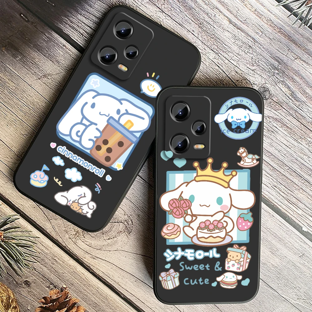 Cute Cinnamoroll Sanrio Art For Xiaomi Redmi Note 13 12 Turbo 11 11T 11E 11S 10 10S 9 8 8T Pro Plus 5G Black Back Phone Case