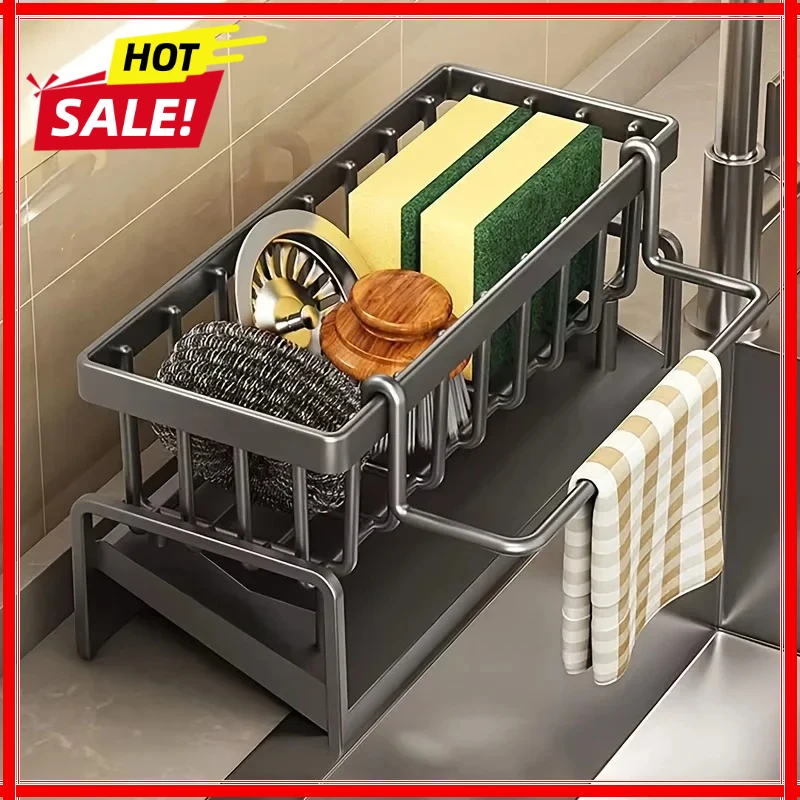 

Кухонная полка-органайзер для губок и моющих средств с дренажем для раковины