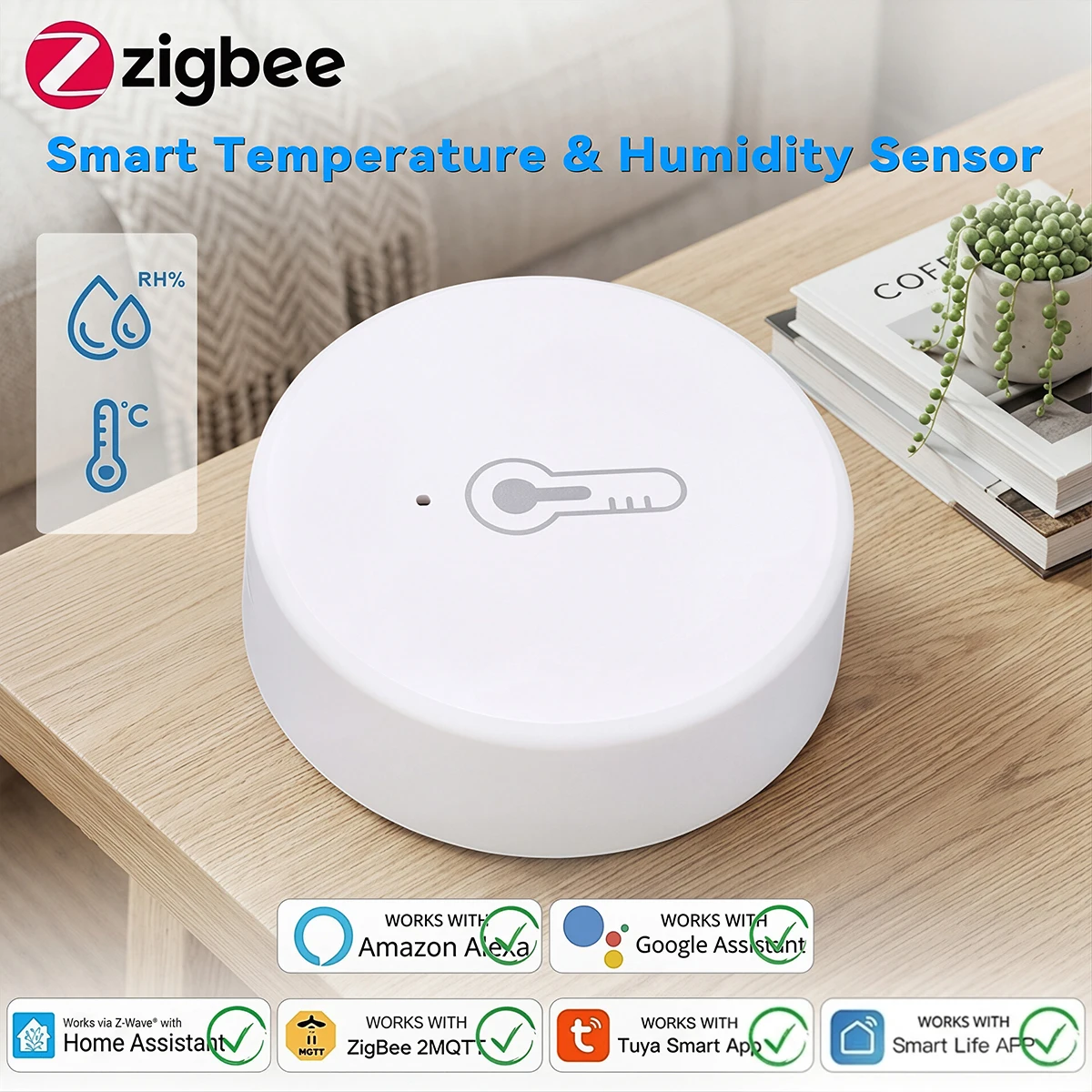 Zigbee Tuya Temperature and Humidity Sensor Remote Monitoring Hygrometer ,Smart Life Automation,for Alexa Google Home Assistant
