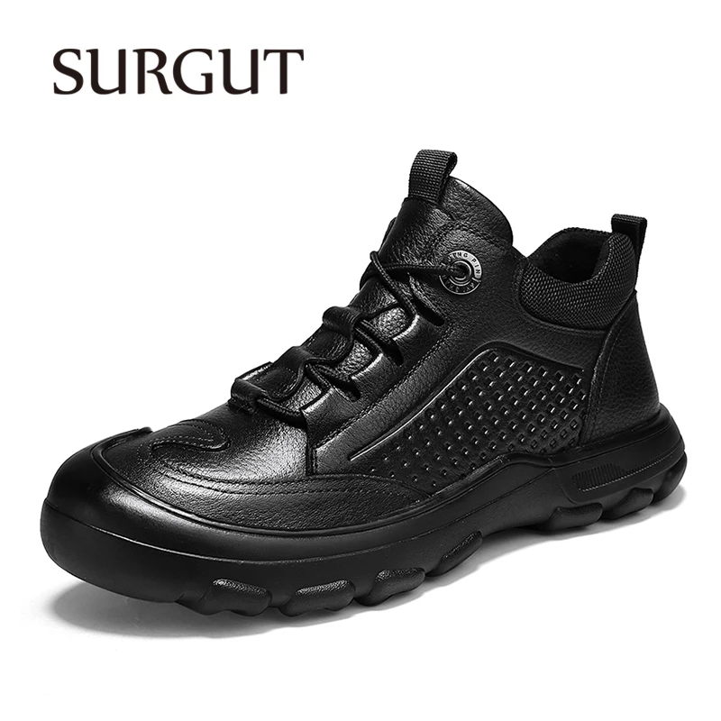 SURGUT Brand Genuine Leather Men Work Shoes Outdoor Sports Non-slip High-top Hiking Shoes for Men Shoes Size 46