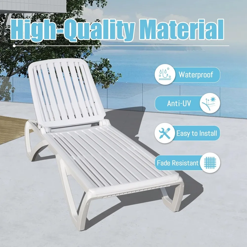 Sillón reclinable ajustable para exteriores, tumbona bronceadora de plástico apilable para todo tipo de clima, tumbona de Patio resistente a la intemperie