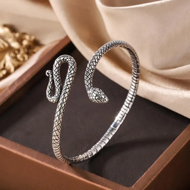 Silver Color Snake Shape Cuff Bangle Beach Fashion Pulseiras Bijoux Lover Bracelet Hip Hop Bangles For Women B057