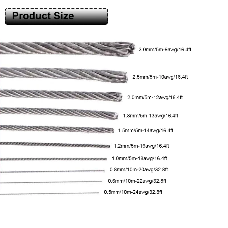 5m/10m 7x7 Stainlesss Steel Wire Rope 0.5-3mm Plastic Coated - for Fishing, Lifting, Drying Rack, Pulling Cable (Soft &Durables)