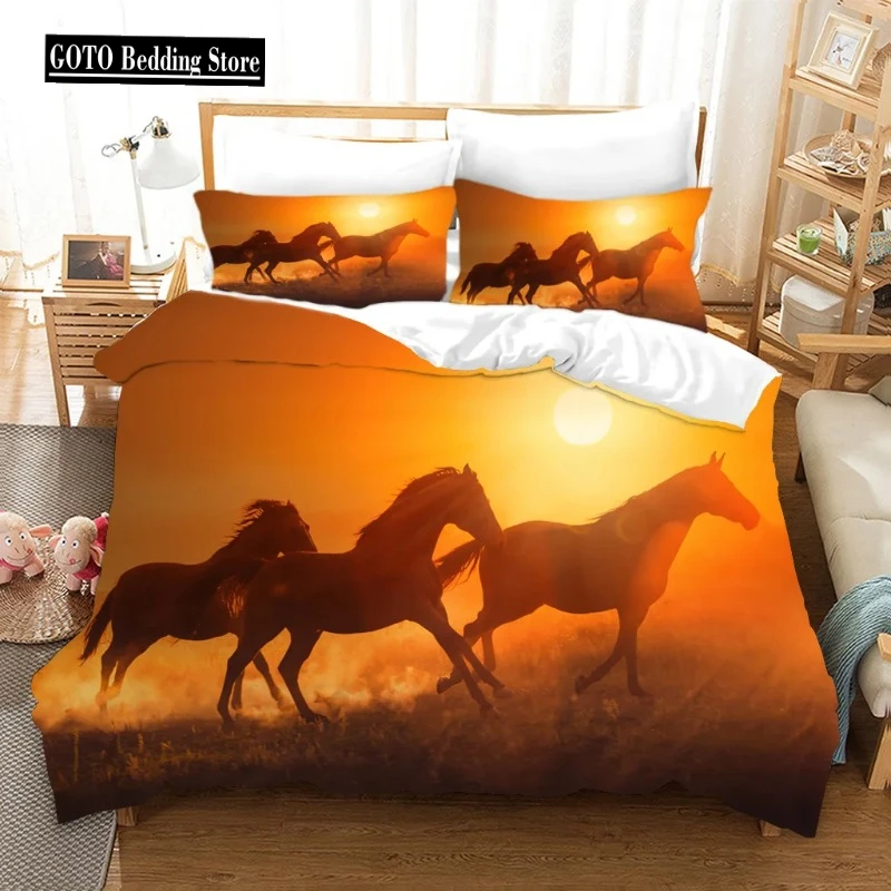 

Dropshipping King Size Bedding Set Duvet Cover Pillowcases Horse Housse De Couette Queen Sze High-quality Home Textile 240x220