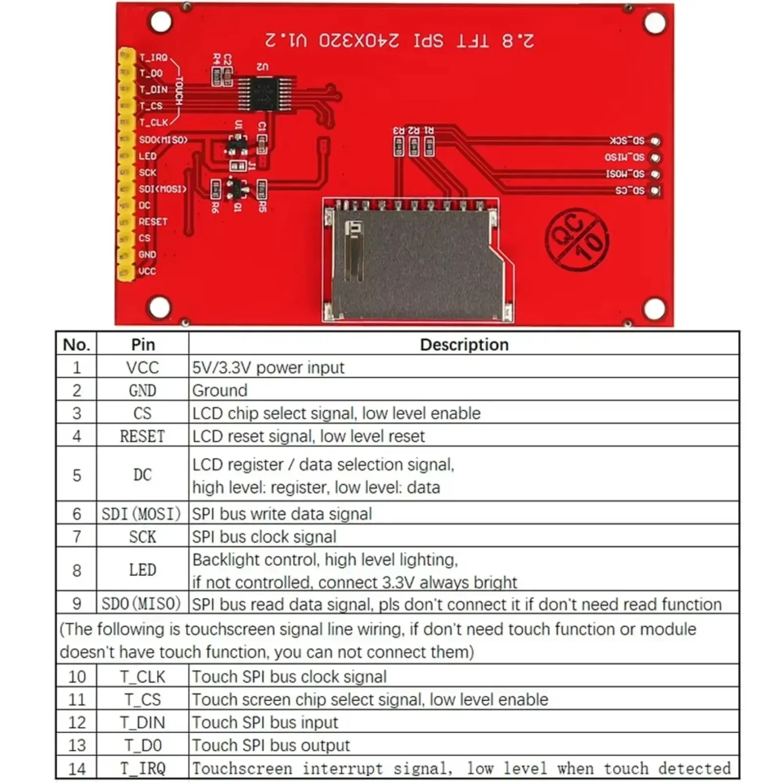 ILI9341 2.8 polegadas 320x240 SPI TFT LCD Módulo de tela de toque resistiva 5V com slot para cartão para Arduino 2560 ESP32