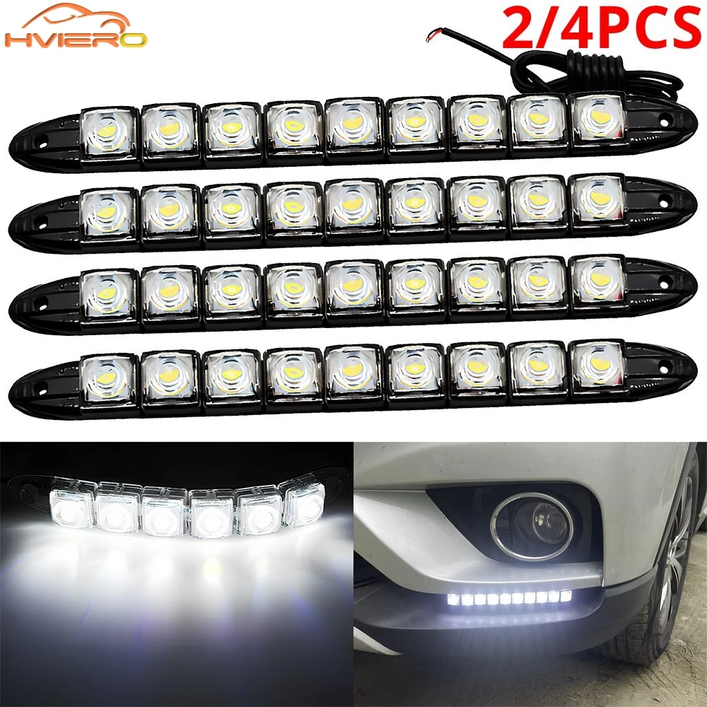 

2/4PCS Car Styling LED 6/9/10/12/16/20 Led Headlights Day Lights Driving Daytime Running Fog Lamp Auto Flexible Waterproof Bulbs