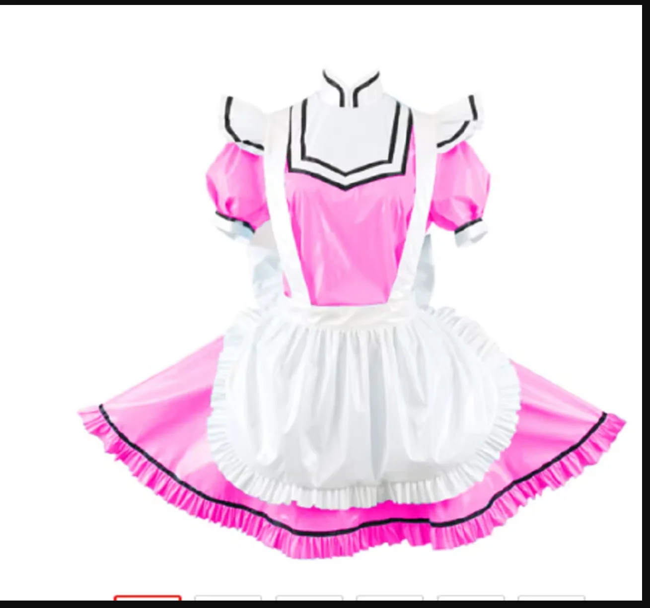 

Women's French Short-sleeved High-necked One-piece Skirt for Girls Elegant Splicing Cosplay Mini Skirt Pvc Lolita Exotic Skirt