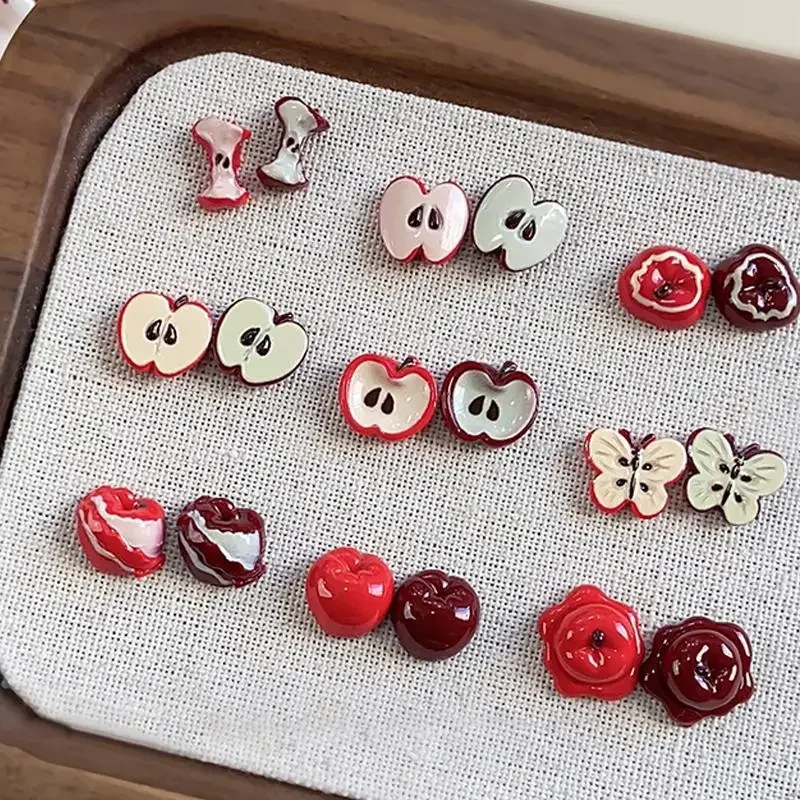 5/30 Uds. De abalorios creativos de resina roja de fruta simulada para decoración de uñas, fruta pintada, forma múltiple, decoraciones artísticas para uñas DIY