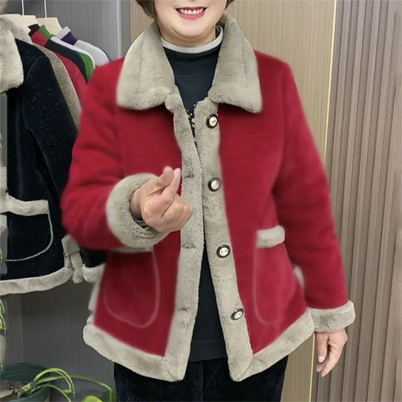 4XL Autumn Winter Female Wool Blend Coat Middle Aged Mother Loose Woolen Jacket Grandma's Outfit Large Size Cardigan Outwear