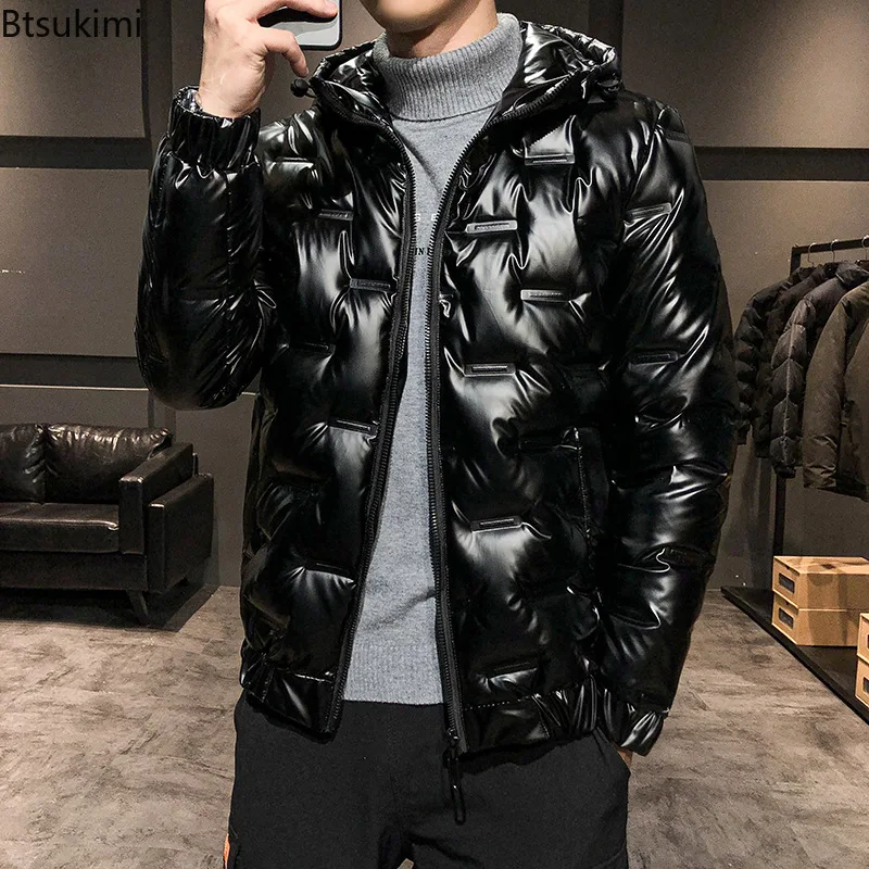 Winter Men's Warm Down Jackets Fashion Bright Thicken Casual Parkas Korean Style Hooded Down Coats Men Windbreak Thermal Jackets