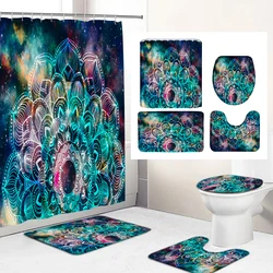 Bohemian Mandala style Bath Mat and Shower Curtain Set with Hooks Bath Rugs Anti Skid Bathroom Carpet Toilet Foot Pad Bath Mat