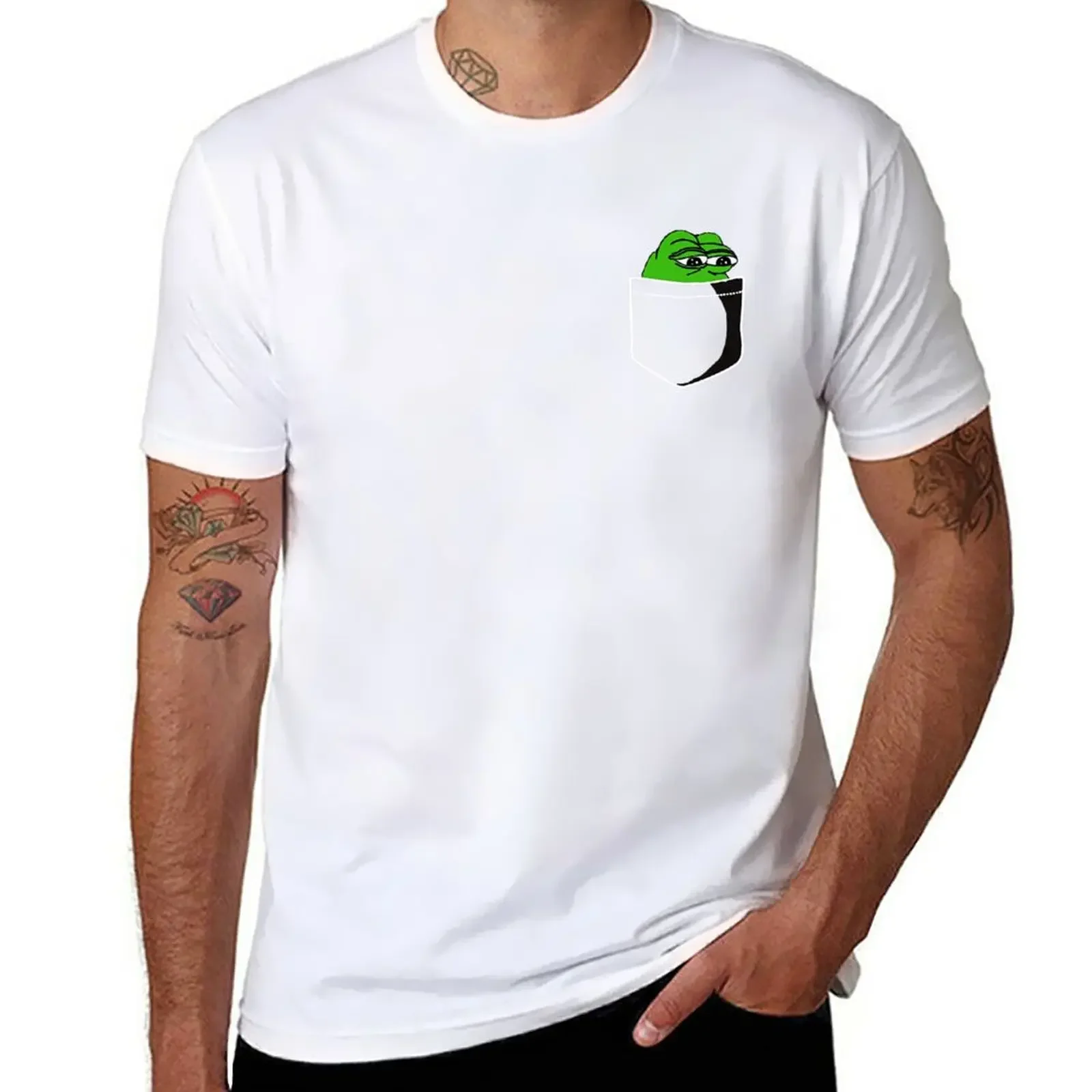 Frog in pocket T-Shirt Short sleeve tee customs design your own kawaii clothes heavyweight t shirts for men