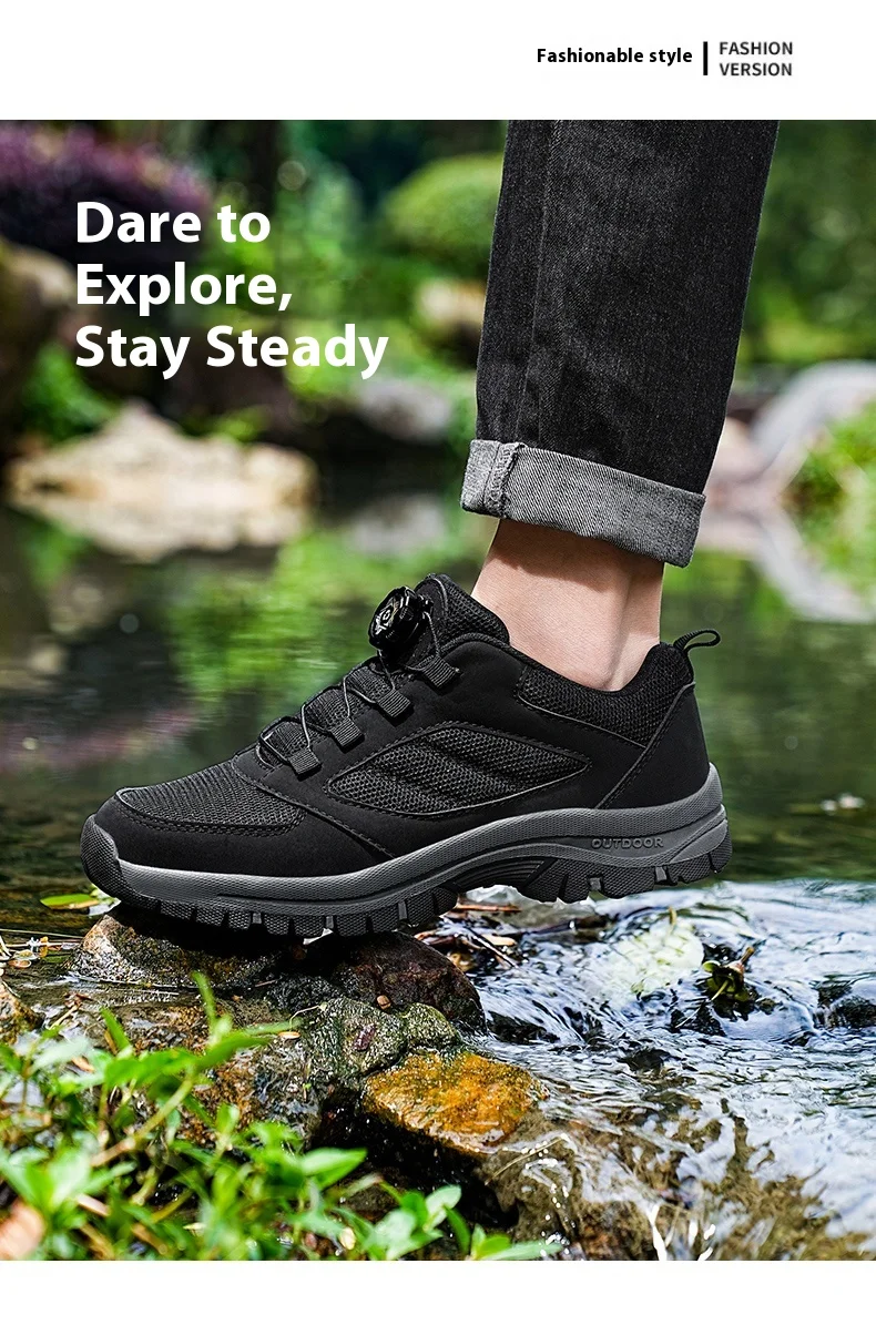 Men'S Large 39-48 Spring And Autumn Outdoor Sports Lace Rotating Buckle Comfortable Anti Slip Wear Resistant Hiking Shoes