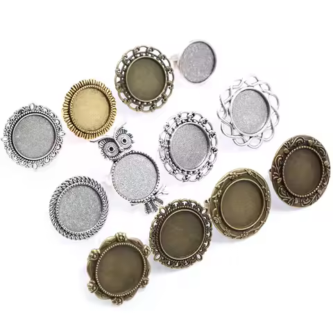 20mm 5pcs Antique Silver Plated Bronze Brass Adjustable Ring Settings Blank/Base,Fit 20mm Glass Cabochon,Buttons;Ring Bezels