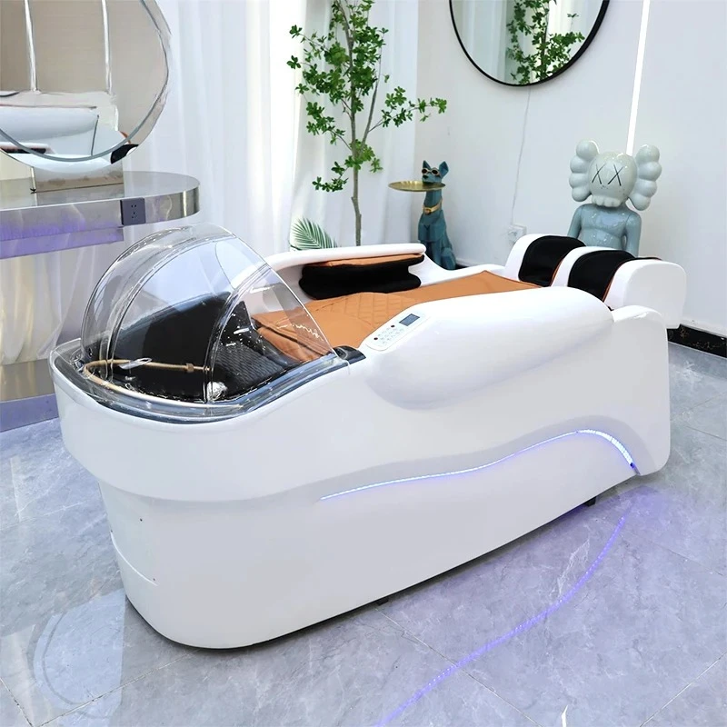 Barbershop Salon Furniture Ceramic Wash Basin Head Spa Water Therapy Bed Shampoo Massage Bed with Sink for Hair Salons