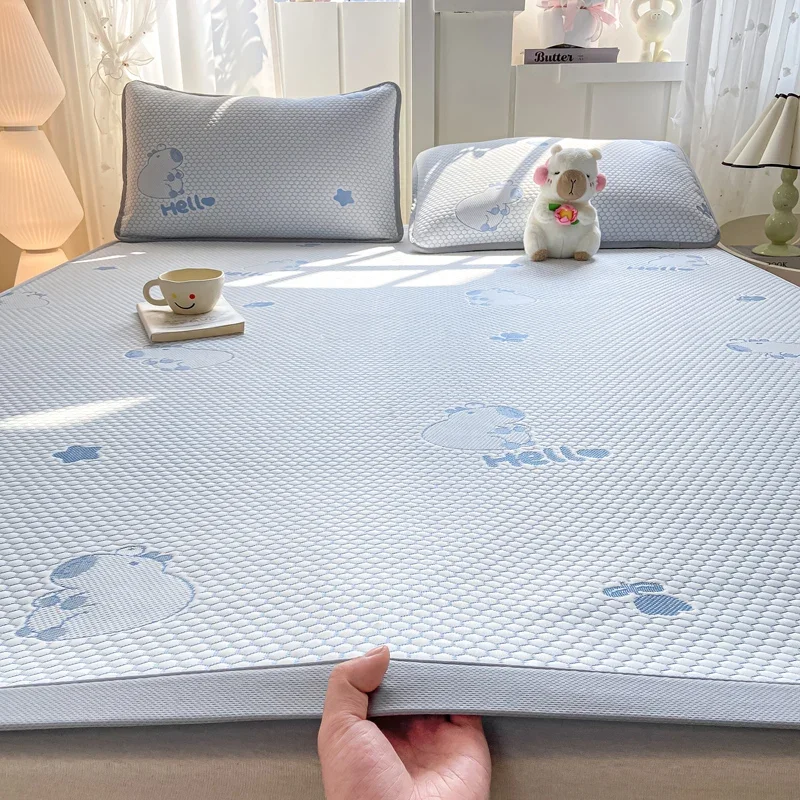 Capybara Cooling Summer Bed Mat Set with Pillowcases Ice Bean Breathable Mattress Protector Pad Skin Friendly Cool Sleeping Mat