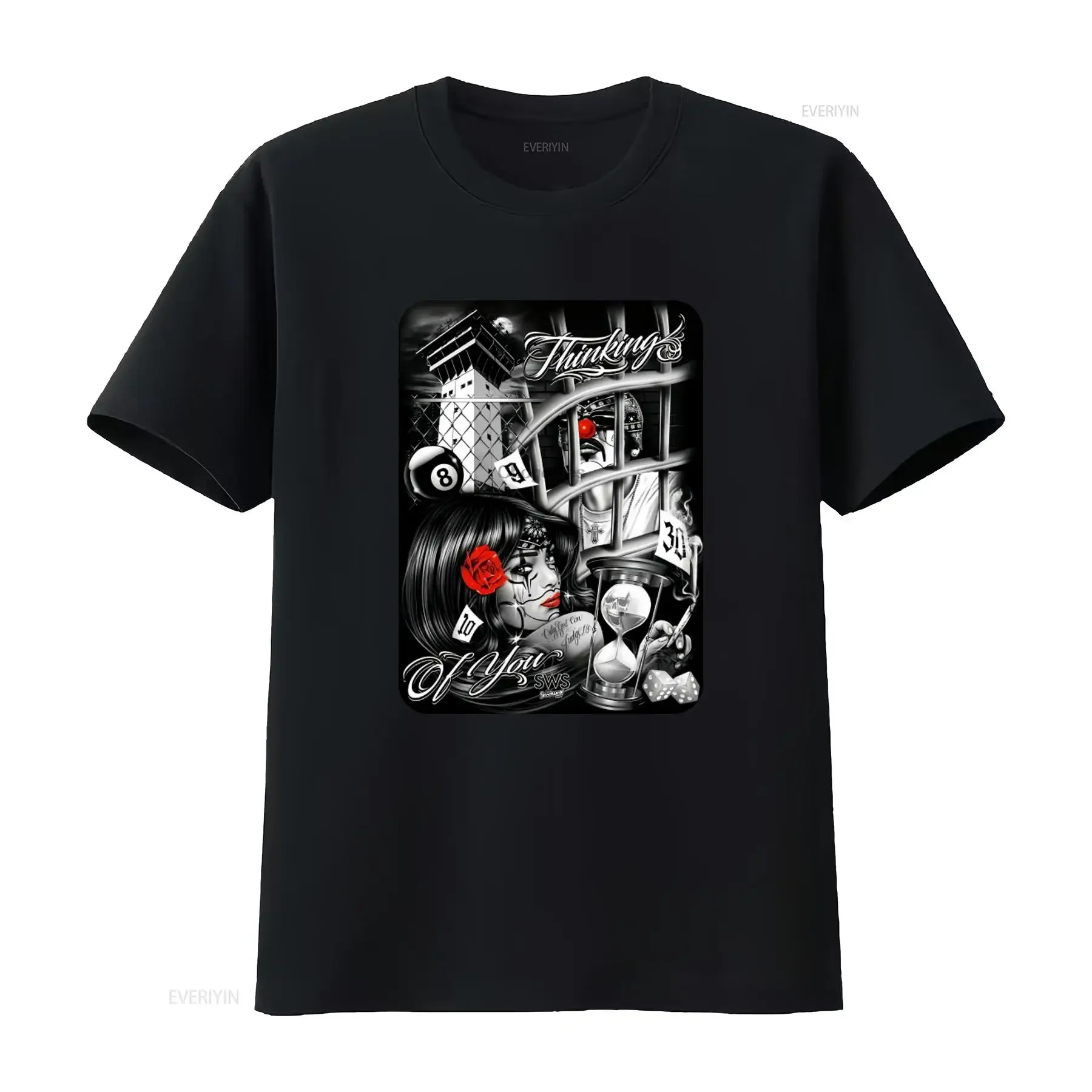 Thinking Of You Chicano Art Mens Heavyweight T Shirt Print On Shaka Wear Trending Funny S vintage Washed Stretched fashion