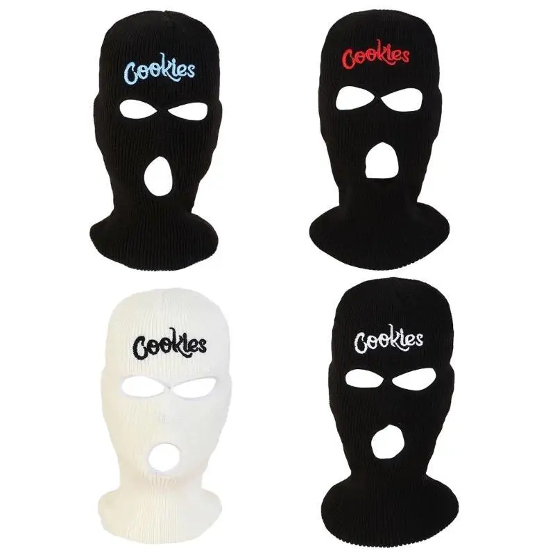 

652F Mens Womens Balaclava Three Hole Mask Winter Knit Ski Hat Winter Ribbed Beanie