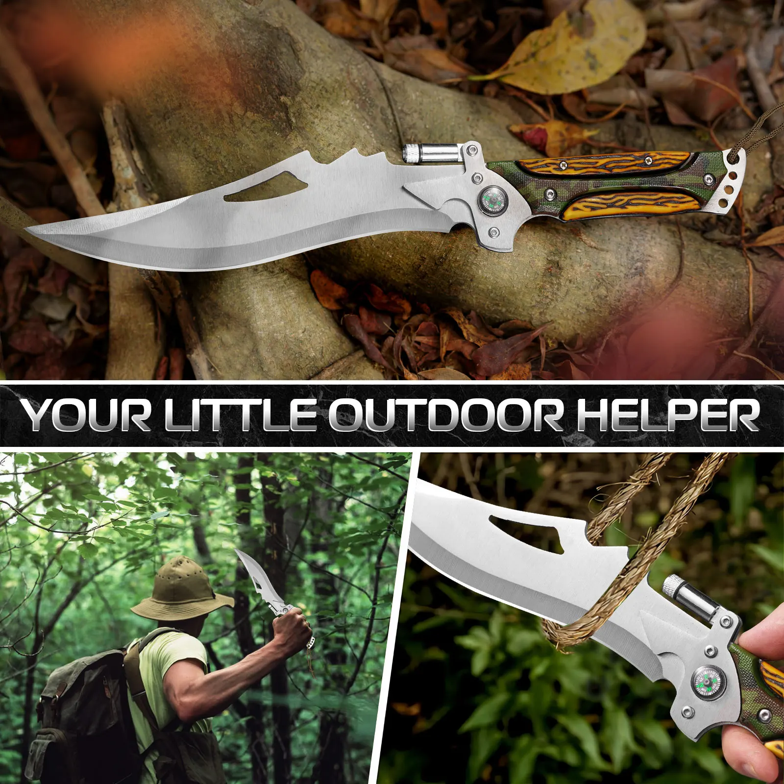 1pc Wilderness Survival Knife, Self-Defense, EDC Fixed Blade, Outdoor Military Tactical Knife and Survival Knife