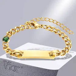 Vnox Customized Birthstone Bracelets for Girl,Anti Allergy Stainless Steel Newborn Nameplate Bracelet,Custom Birthday Gifts