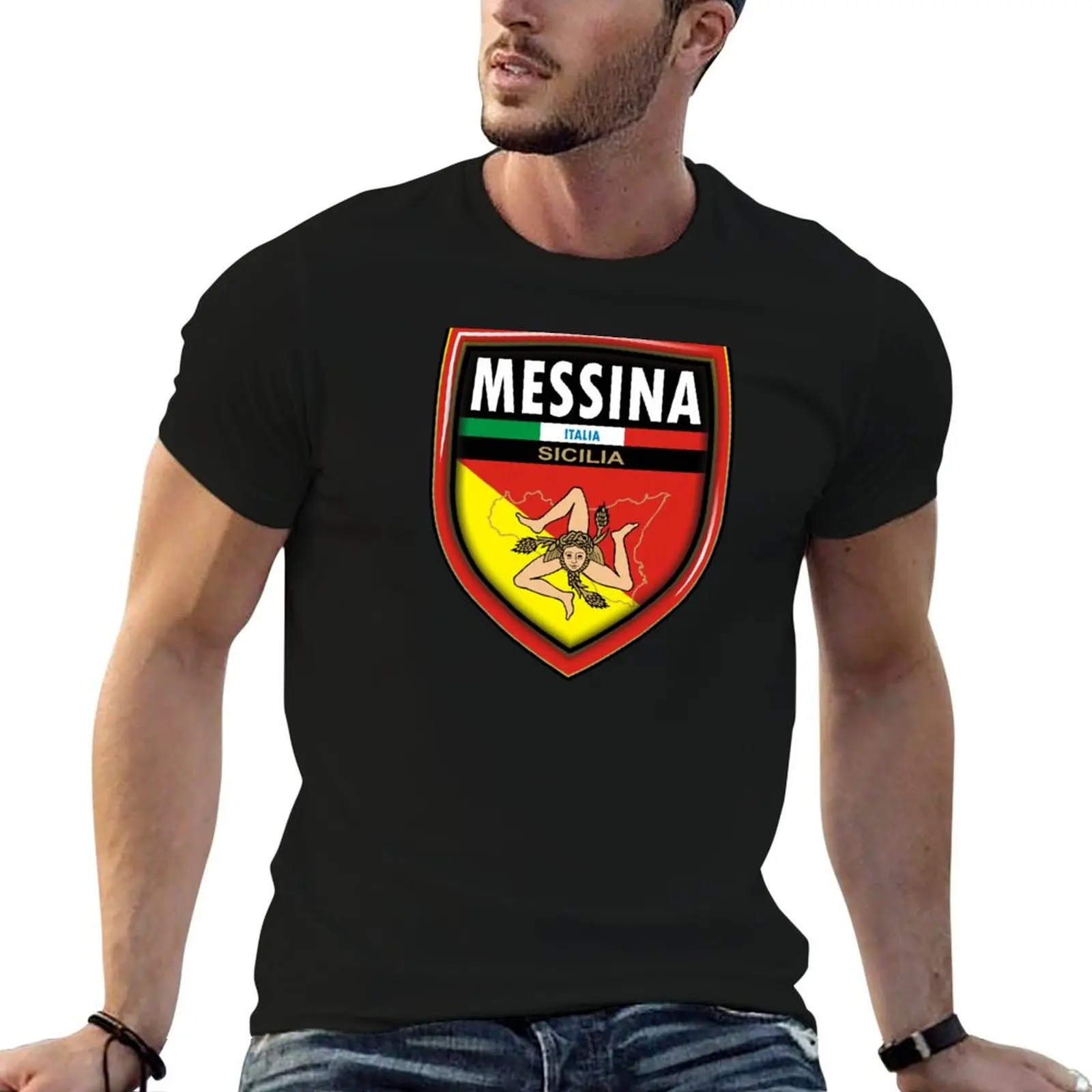 Camiseta con escudo de armas de Messina Sicilia Sicilia, camiseta de algodón para hombre, camisetas para hombre de alta calidad, camiseta de marca de lujo para hombre