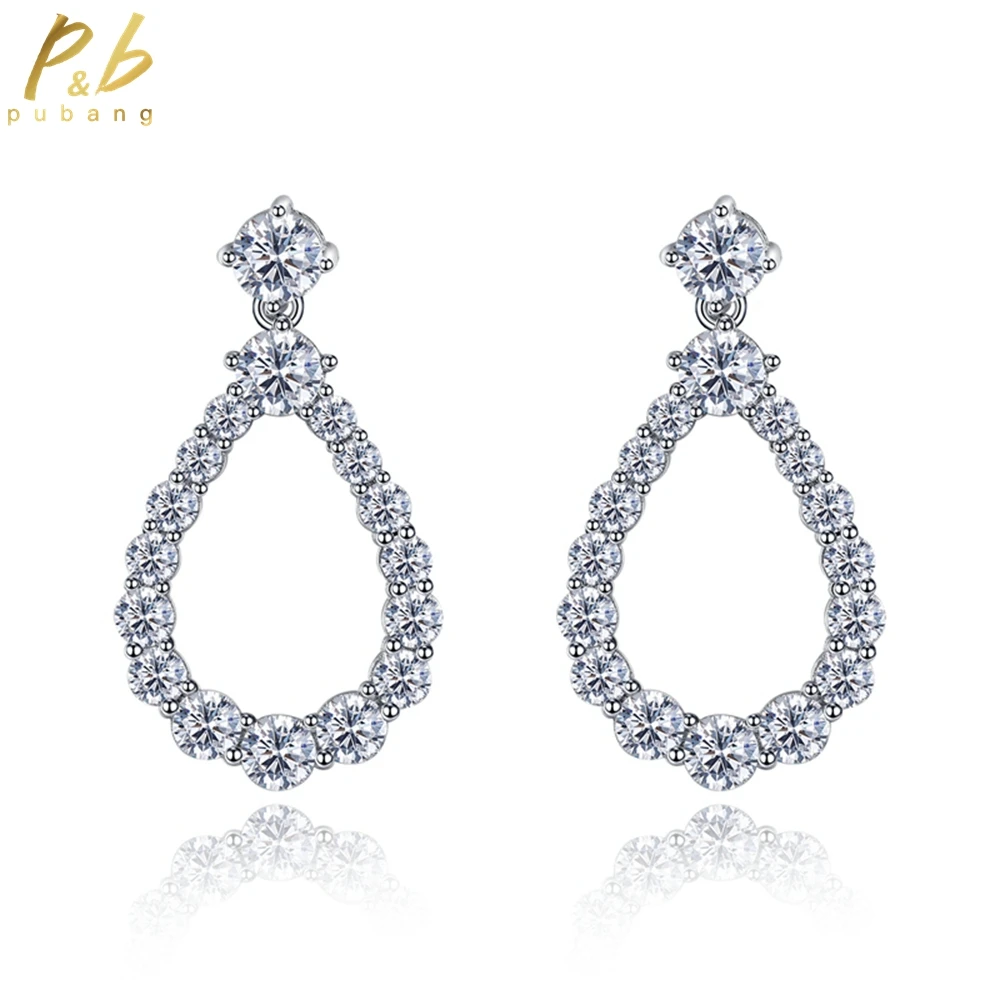 

PuBang Fine Jewelry 100% 925 Sterling Silver Pear Gemstone Created Moissanite Cocktail Hoop Earring for Women Gift Drop Shipping