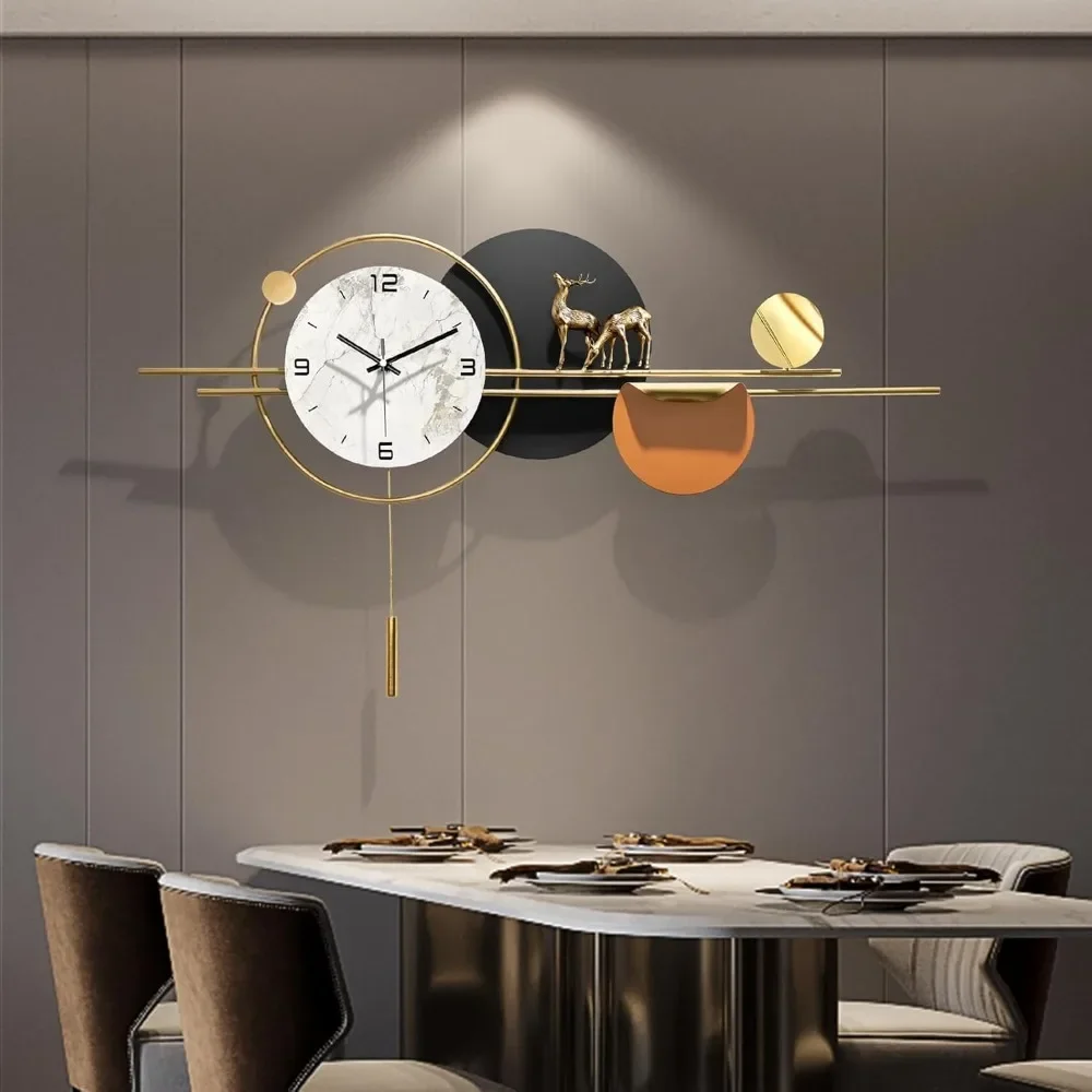 

Large wall clock for living room decoration, decorated modern silent wall clock with pendulum metal wall art for kitchen/bedroom