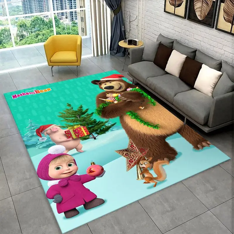 Cartoon Cute M-Masha Bear Non-Slip Area Rug for Living Room,Bedroom,Playroom,Soft Carpet Floor Mat Home Decor Rug  Room