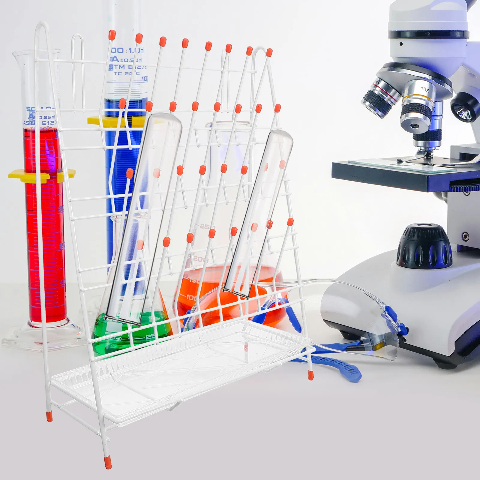 

Test Tube Drying Rack 32-Peg Metal Laboratory Draining Drying Holder Space-Saving Anti-Slip Bottom for Lab Glassware Rack